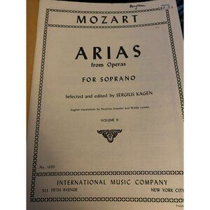 Mozart Arias From Operas For Soprano Vol II Edited By Sergius Kagen